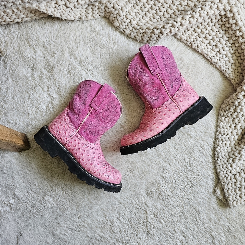 Ariat Pink and Black Ankle Boots with Decorative Stitching